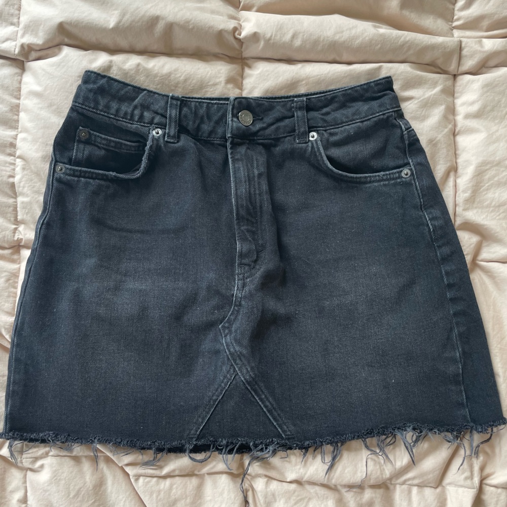 Black denim high-waisted mini skirt